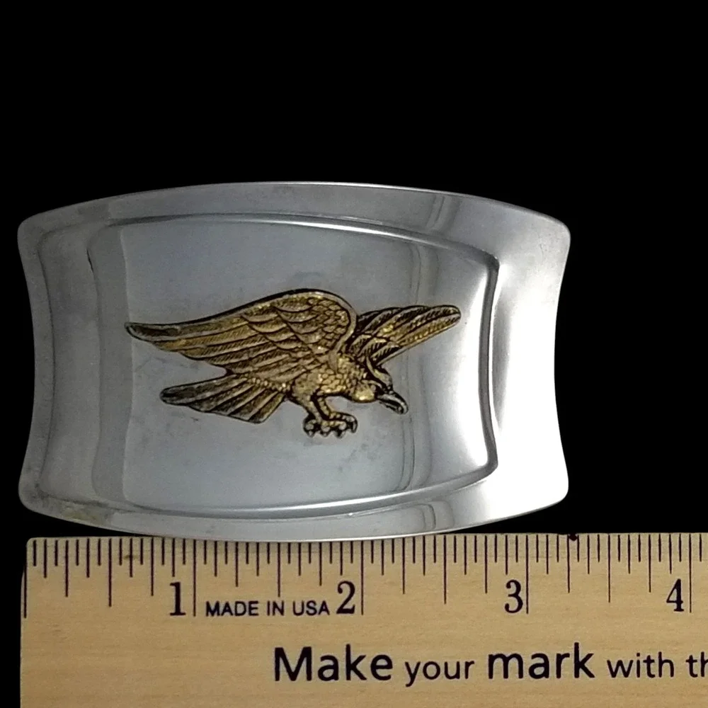 Vintage Bald Eagle Belt‎ Buckle Silver Tone Gold Finish Western Accessory